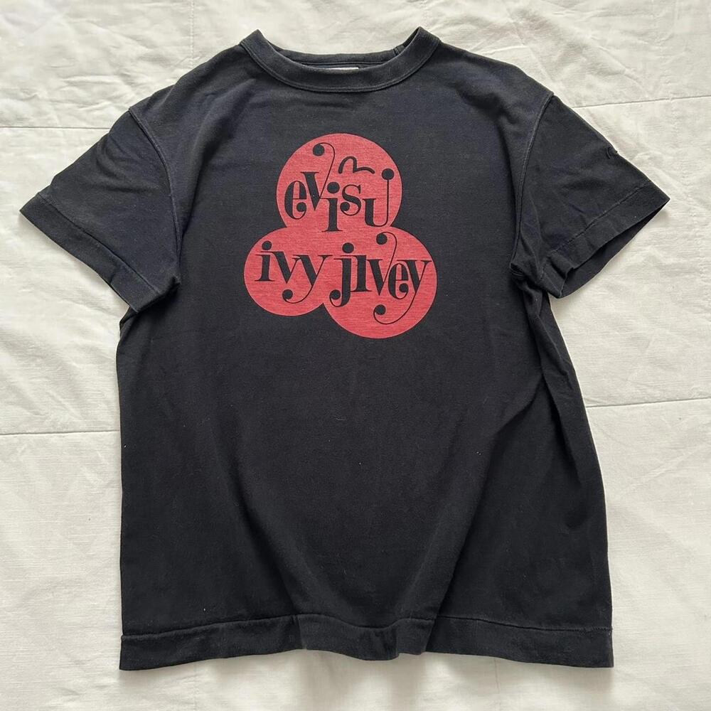 Evisu black t-shirt with red logo print Size Small